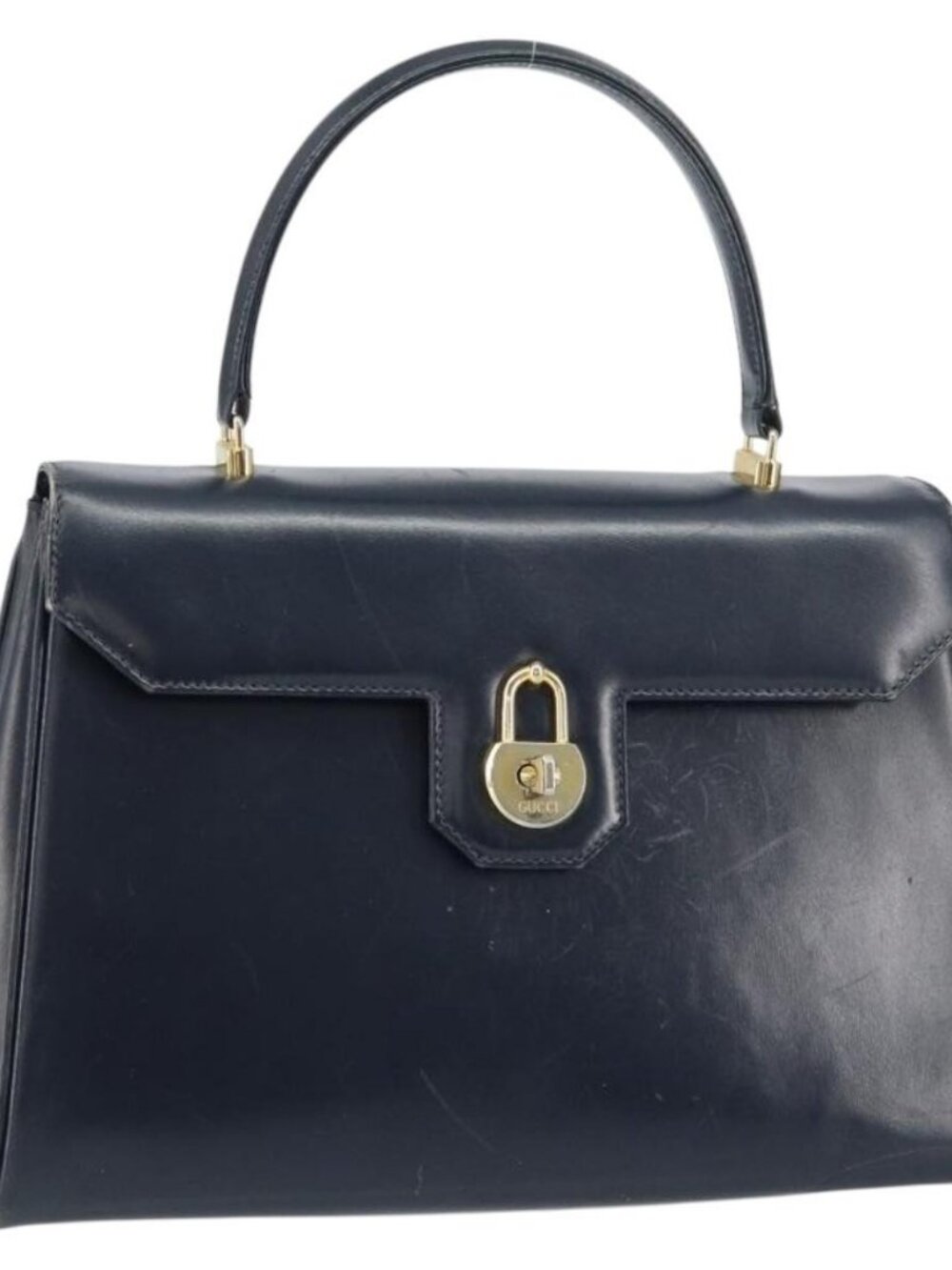 GUCCI Hand Bag Leather Navy Gold Auth - Picture 2 of 8